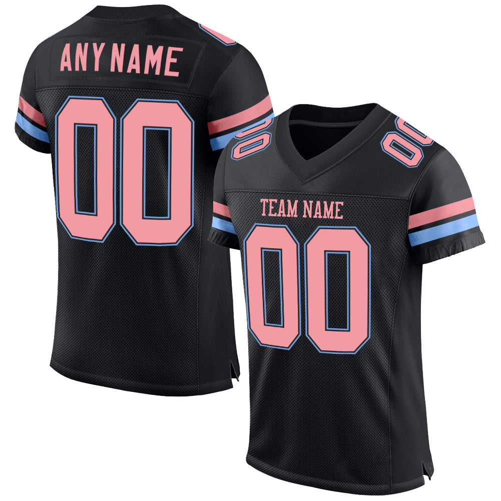 Custom Black Medium Pink-Light Blue Mesh Authentic Football Jersey - Main View