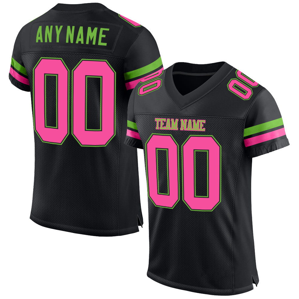 Custom Black Pink-Neon Green Mesh Authentic Football Jersey - Main View
