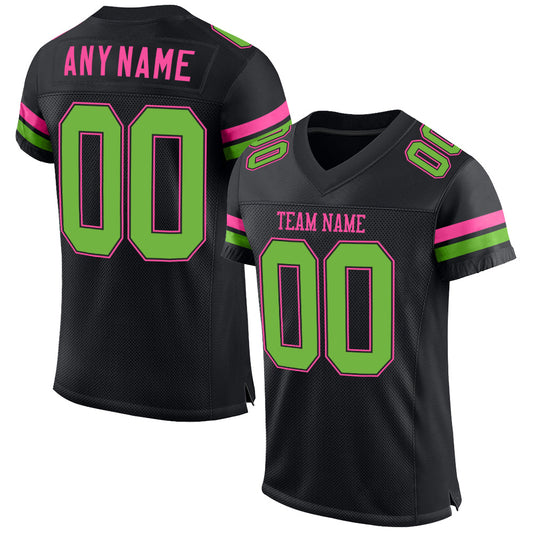 Custom Black Neon Green-Pink Mesh Authentic Football Jersey - Main View