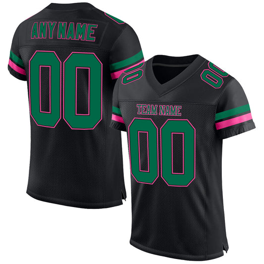 Custom Black Kelly Green-Pink Mesh Authentic Football Jersey - Main View