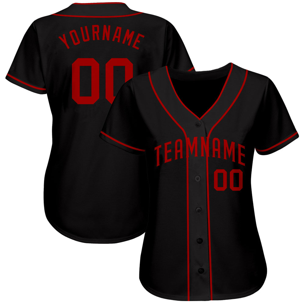 Custom Black Red Authentic Baseball Jersey view 2
