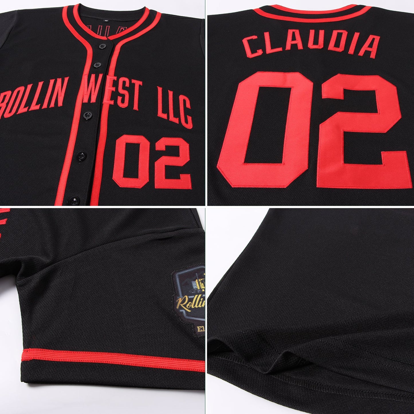 Custom Black Red Authentic Baseball Jersey view 6