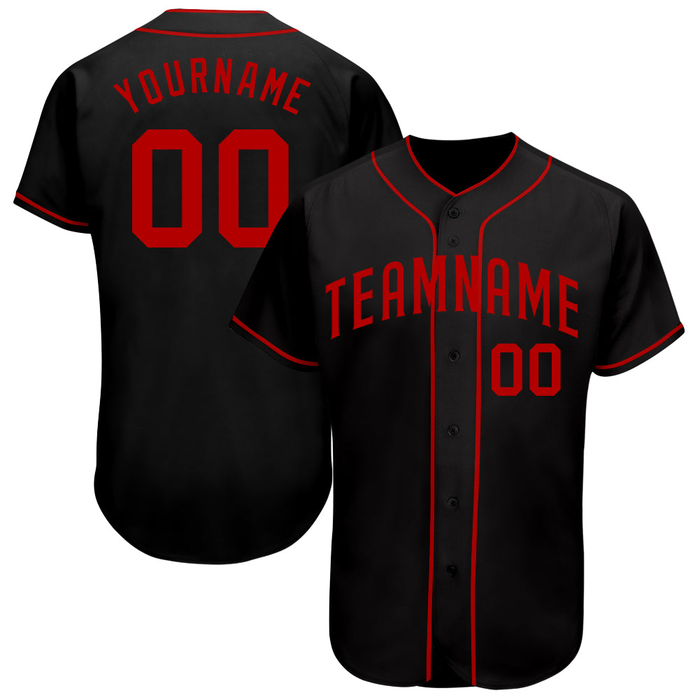 Custom Black Red Authentic Baseball Jersey - Main View
