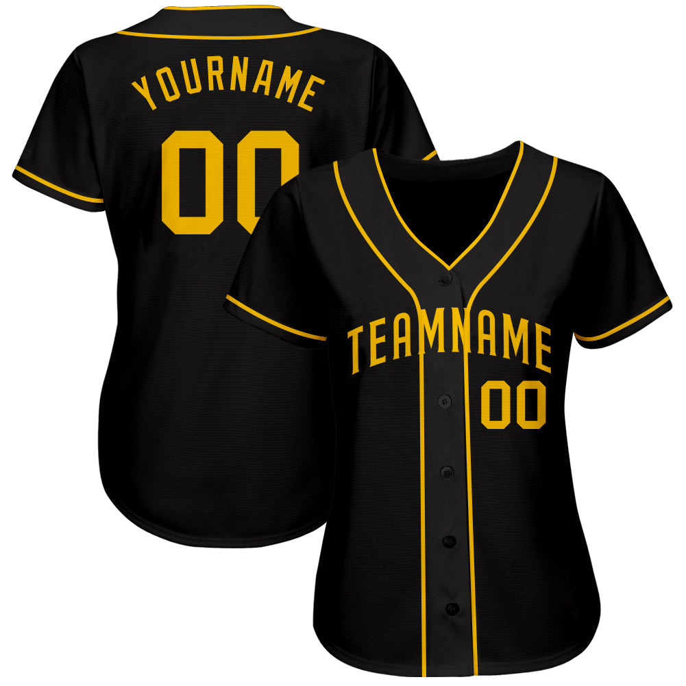 Custom Black Gold Authentic Baseball Jersey view 2
