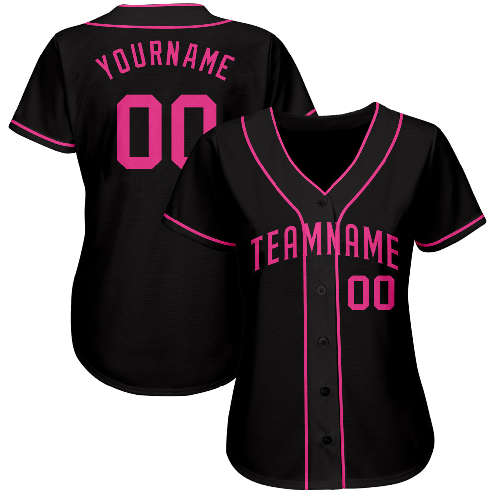 Custom Black Pink Authentic Baseball Jersey view 2