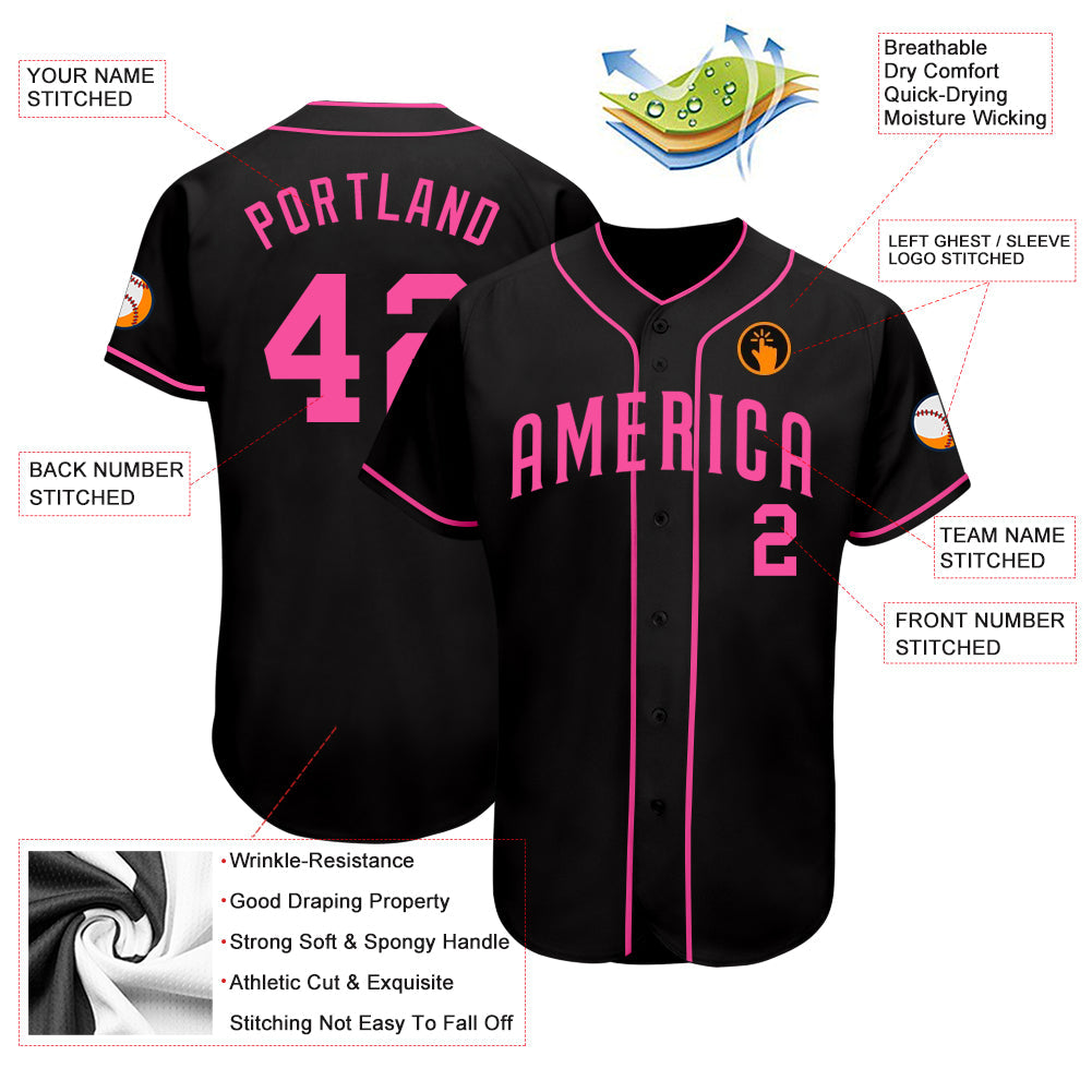 Custom Black Pink Authentic Baseball Jersey view 3