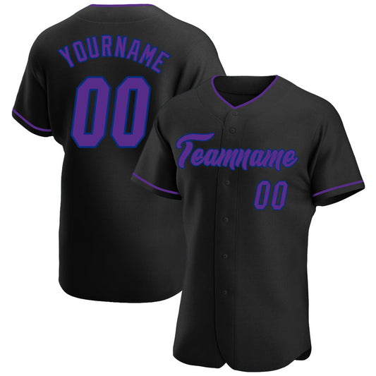Custom Black Purple-Royal Authentic Baseball Jersey - Main View