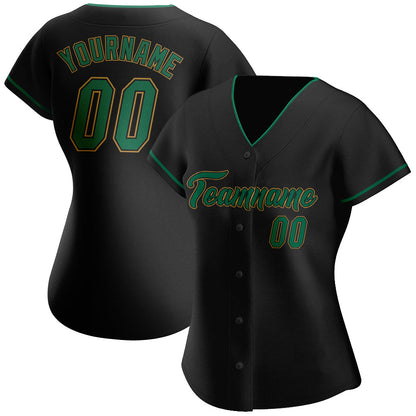 Custom Black Kelly Green-Old Gold Authentic Baseball Jersey view 2