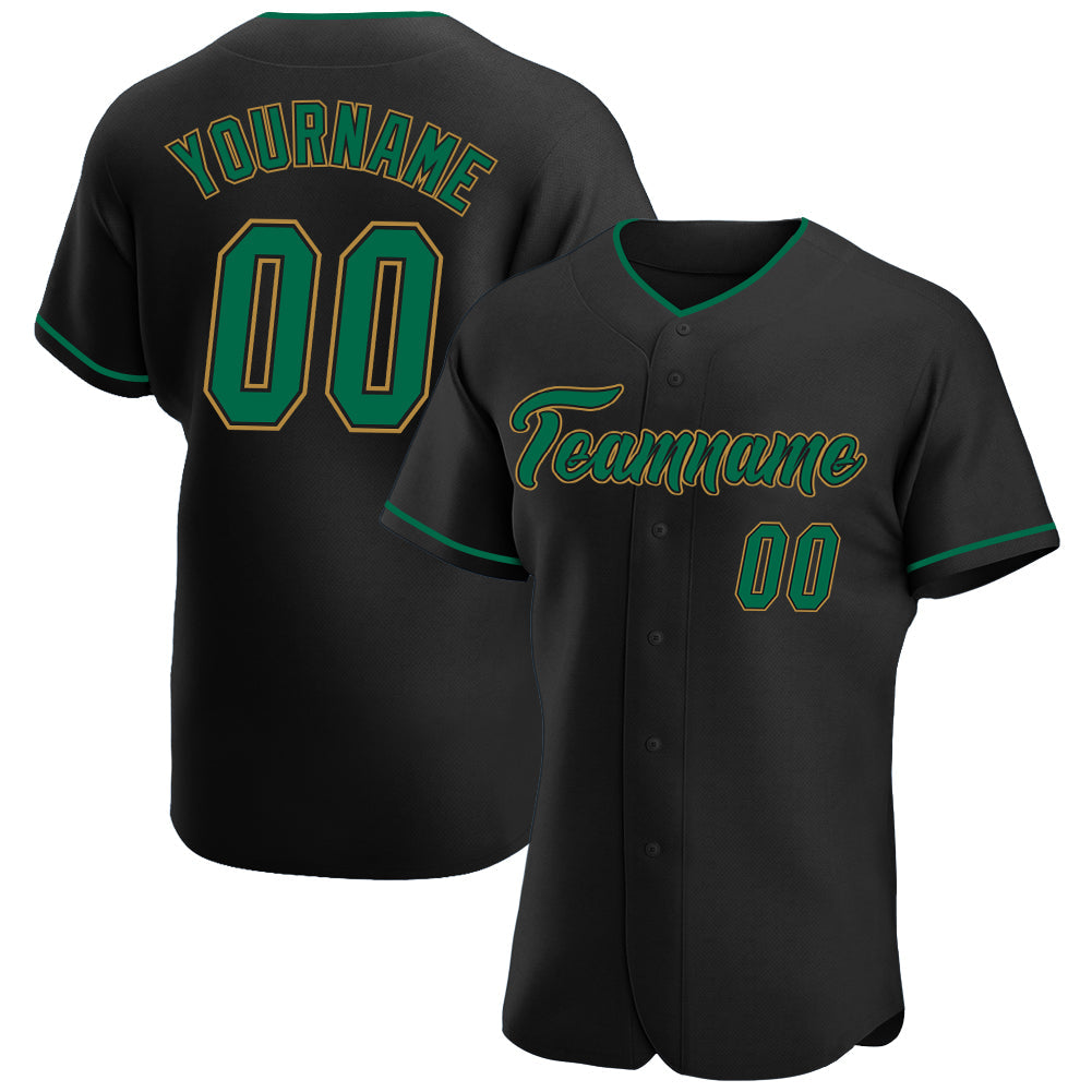 Custom Black Kelly Green-Old Gold Authentic Baseball Jersey - Main View