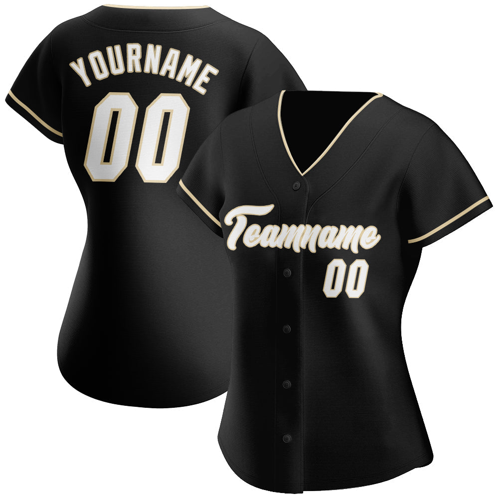 Custom Black White-Cream Authentic Baseball Jersey view 2