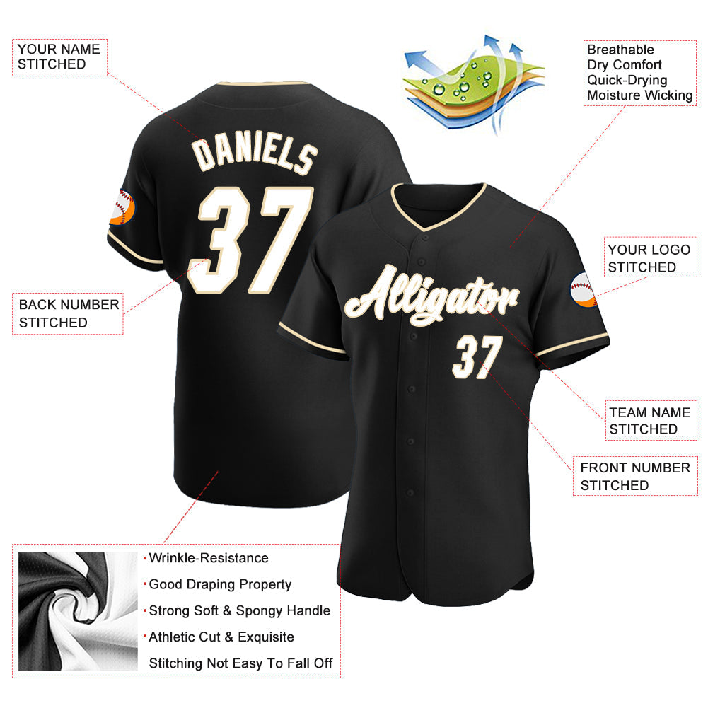 Custom Black White-Cream Authentic Baseball Jersey view 3