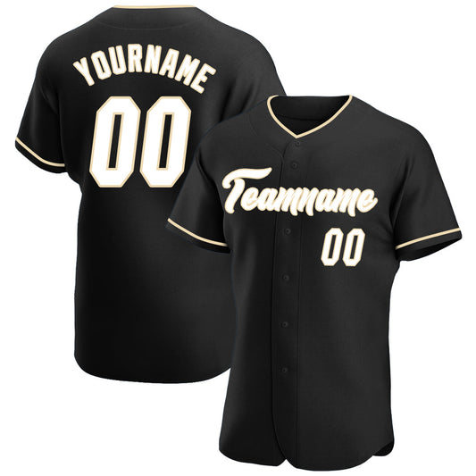 Custom Black White-Cream Authentic Baseball Jersey - Main View