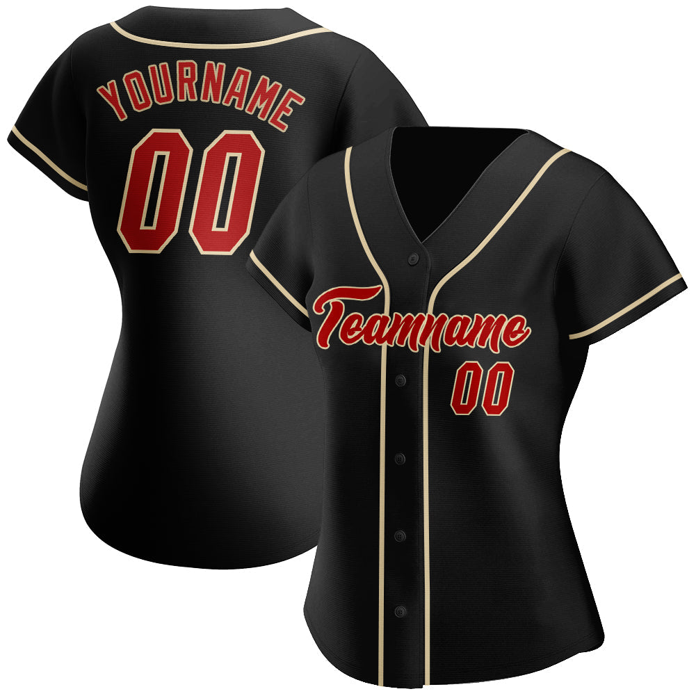 Custom Black Red-Cream Authentic Baseball Jersey view 2