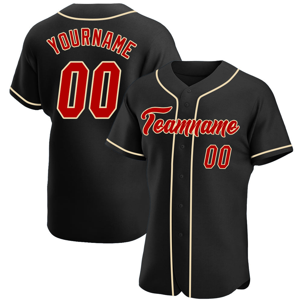 Custom Black Red-Cream Authentic Baseball Jersey - Main View