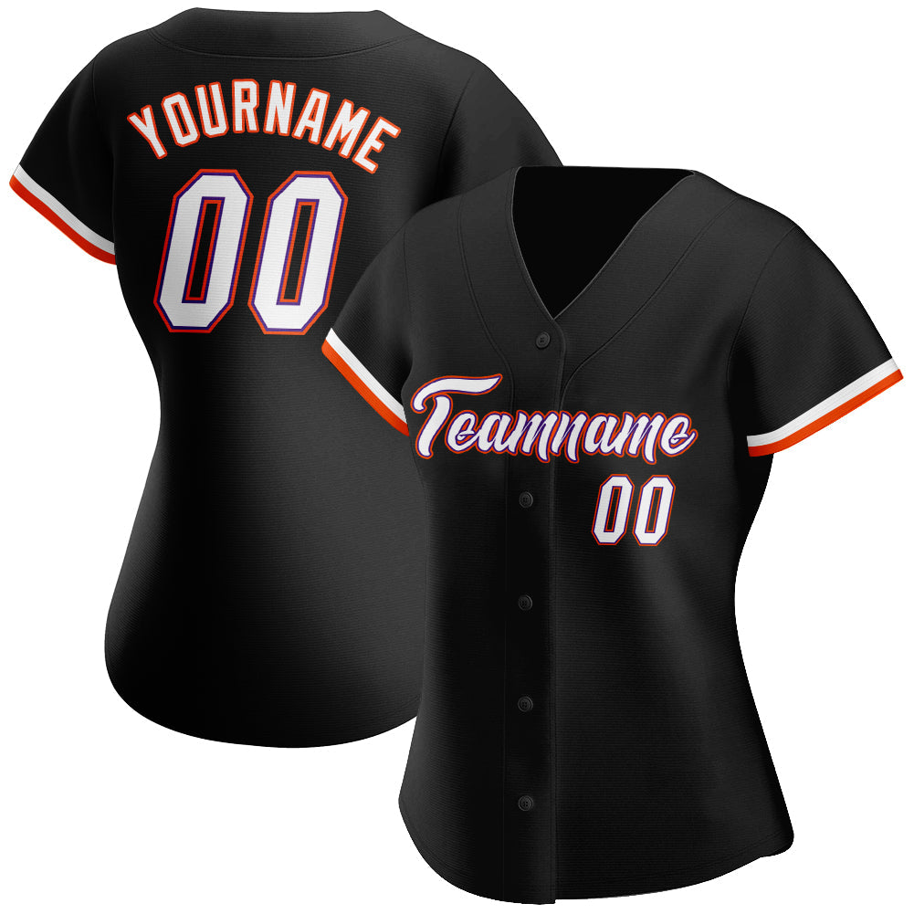 Custom Black White-Orange Authentic Baseball Jersey view 2