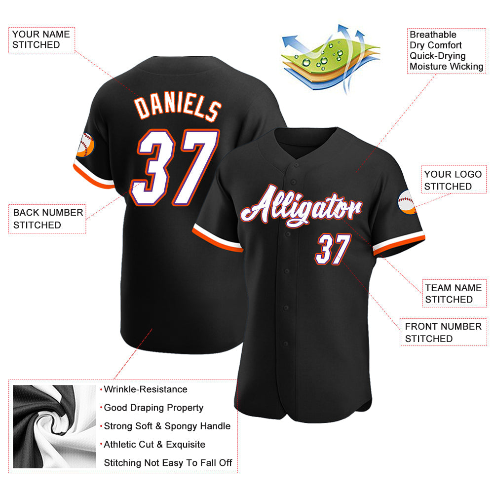 Custom Black White-Orange Authentic Baseball Jersey view 3