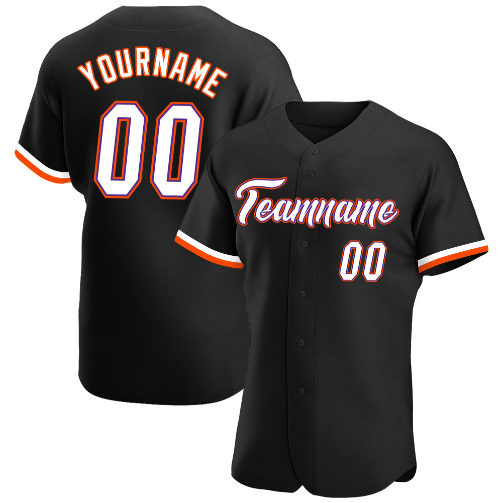 Custom Black White-Orange Authentic Baseball Jersey - Main View