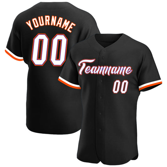 Custom Black White-Orange Authentic Baseball Jersey - Main View