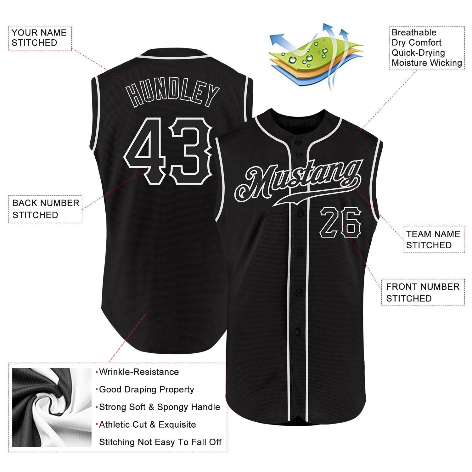 Custom Black Black-White Authentic Sleeveless Baseball Jersey view 2
