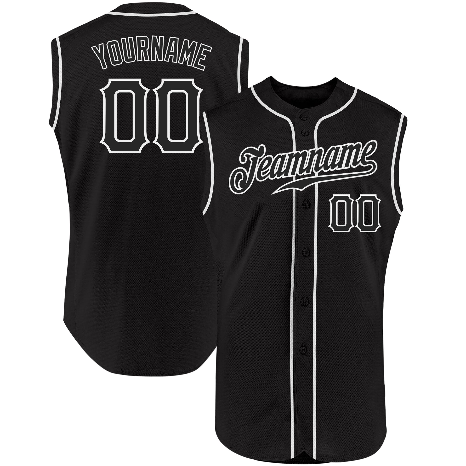 Custom Black Black-White Authentic Sleeveless Baseball Jersey - Main View