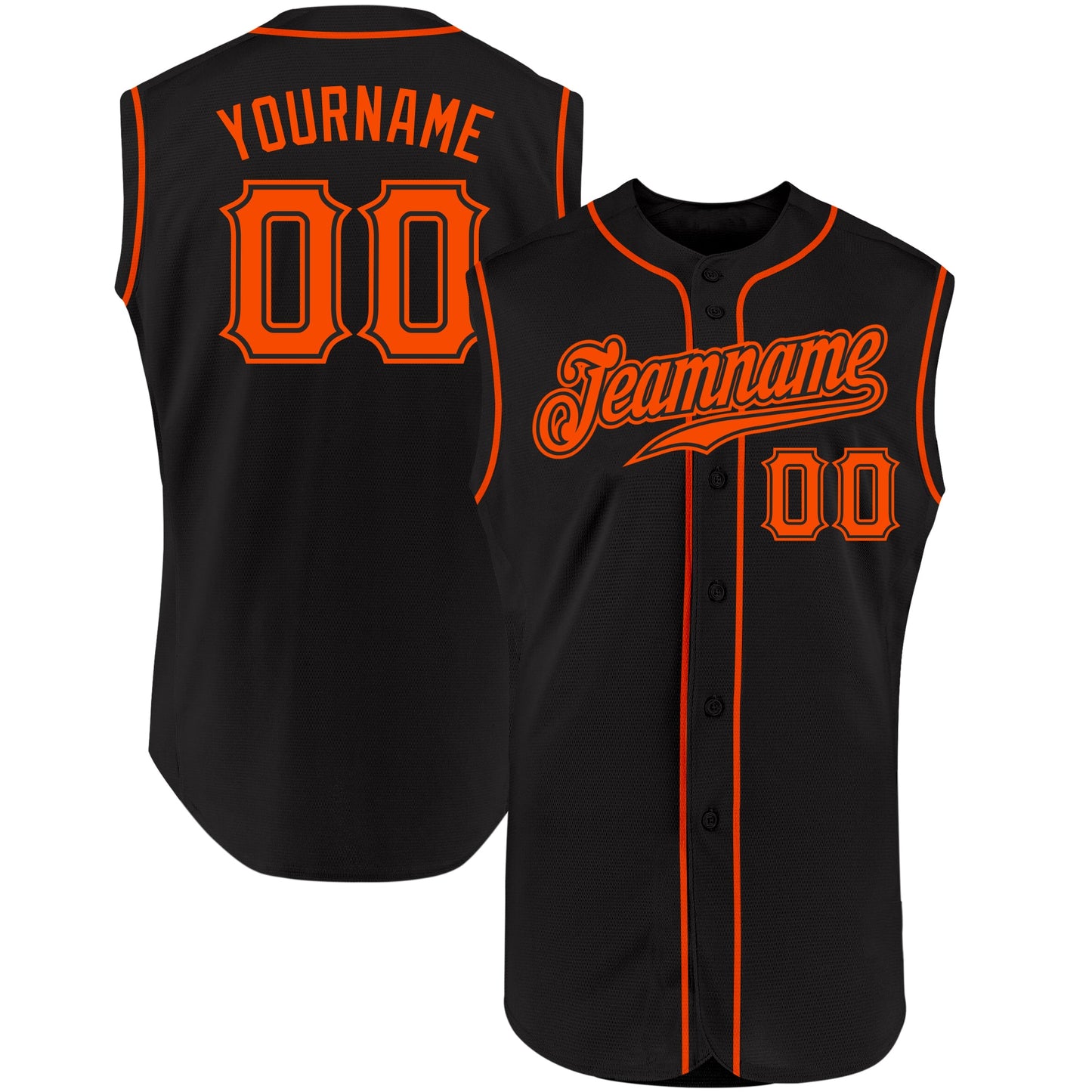 Custom Black Orange Authentic Sleeveless Baseball Jersey - Main View