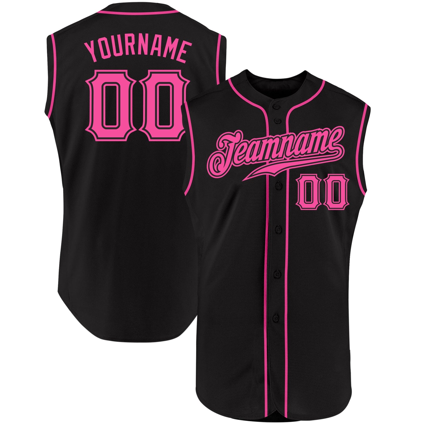 Custom Black Pink Authentic Sleeveless Baseball Jersey - Main View