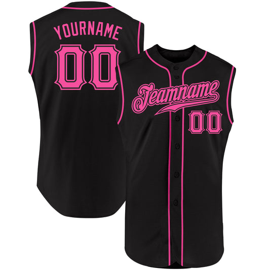 Custom Black Pink Authentic Sleeveless Baseball Jersey - Main View