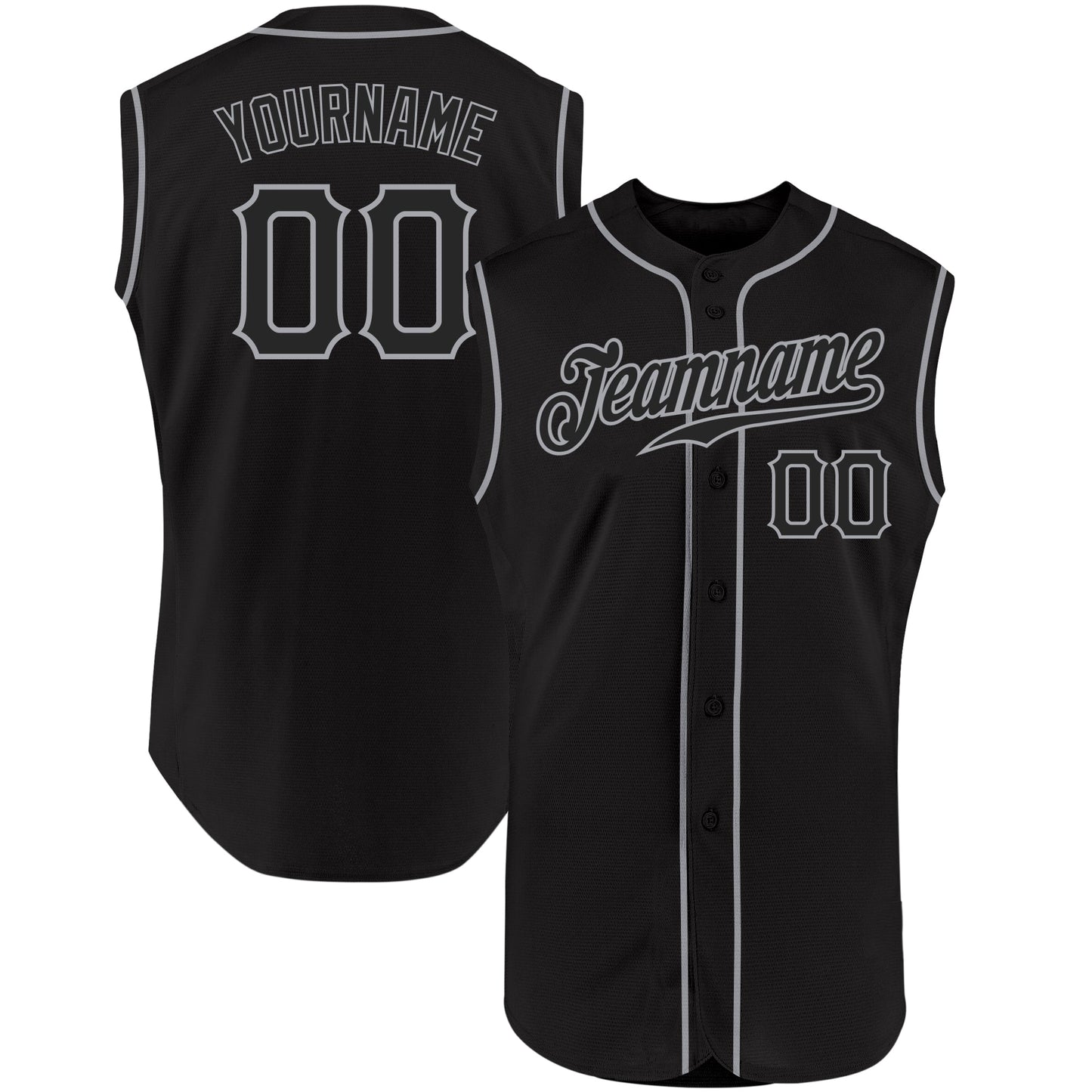 Custom Black Black-Gray Authentic Sleeveless Baseball Jersey - Main View