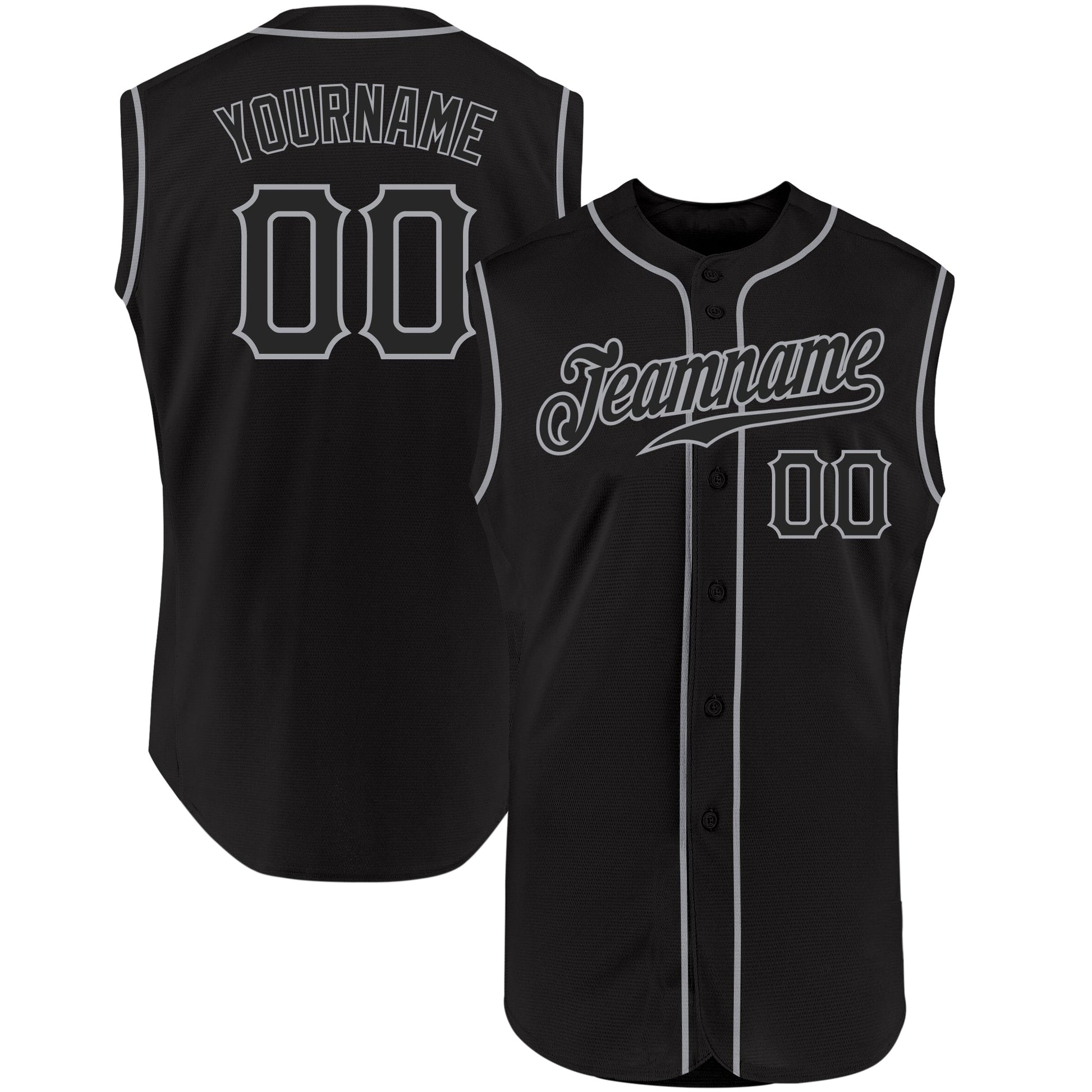 Custom Black Black-Gray Authentic Sleeveless Baseball Jersey - Main View