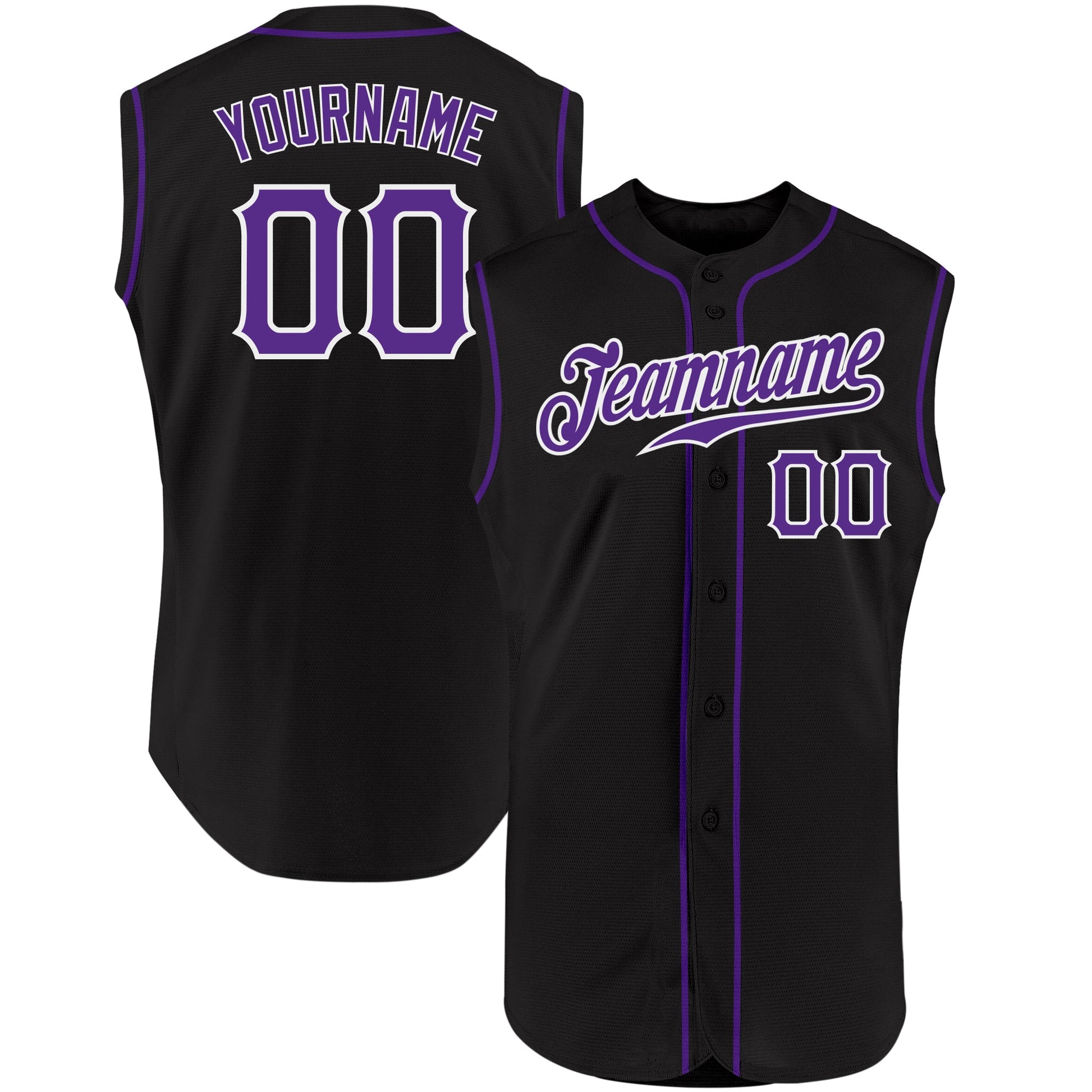 Custom Black Purple-White Authentic Sleeveless Baseball Jersey - Main View