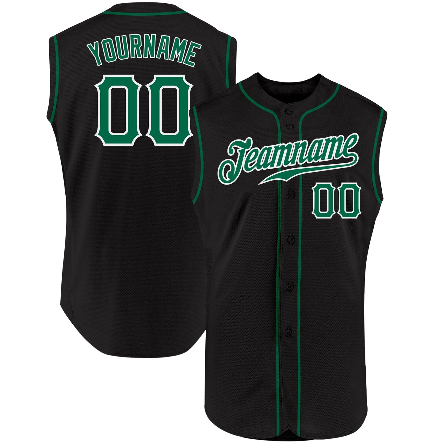 Custom Black Kelly Green-White Authentic Sleeveless Baseball Jersey - Main View
