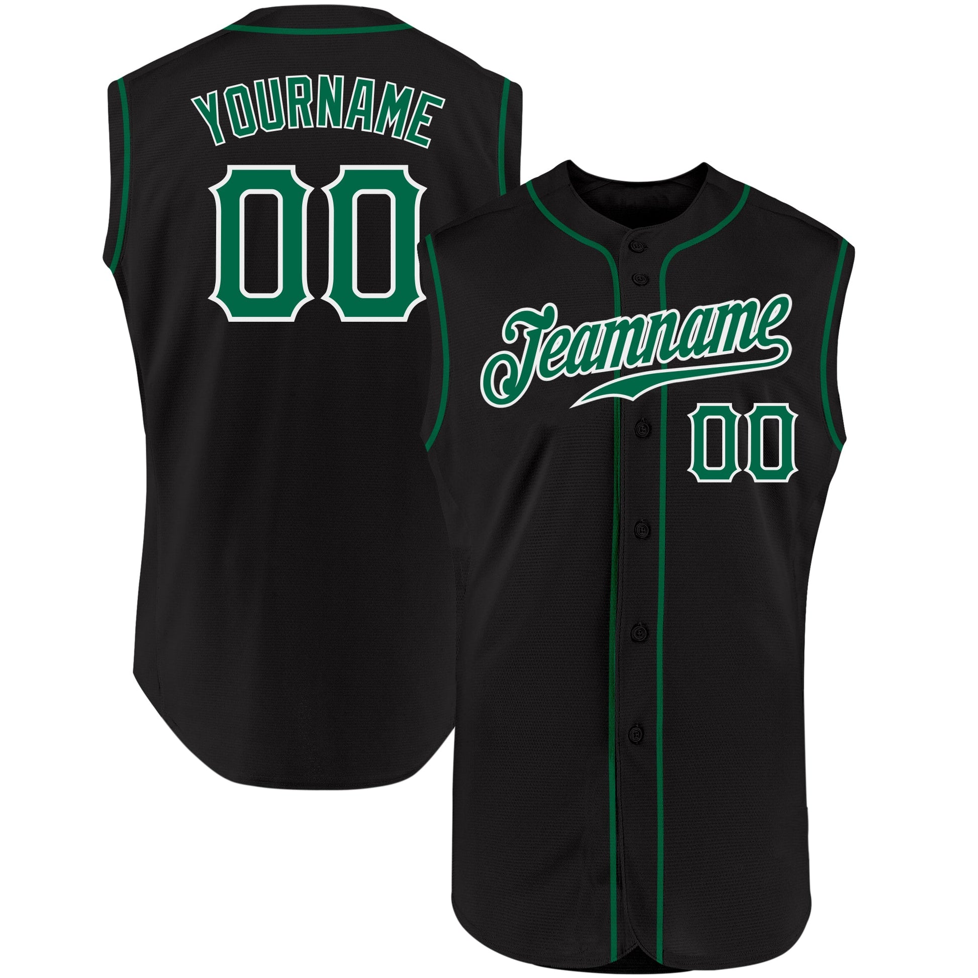 Custom Black Kelly Green-White Authentic Sleeveless Baseball Jersey - Main View