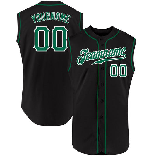 Custom Black Kelly Green-White Authentic Sleeveless Baseball Jersey - Main View