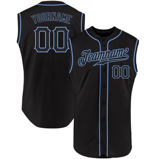 Custom Black Black-Light Blue Authentic Sleeveless Baseball Jersey - Main View