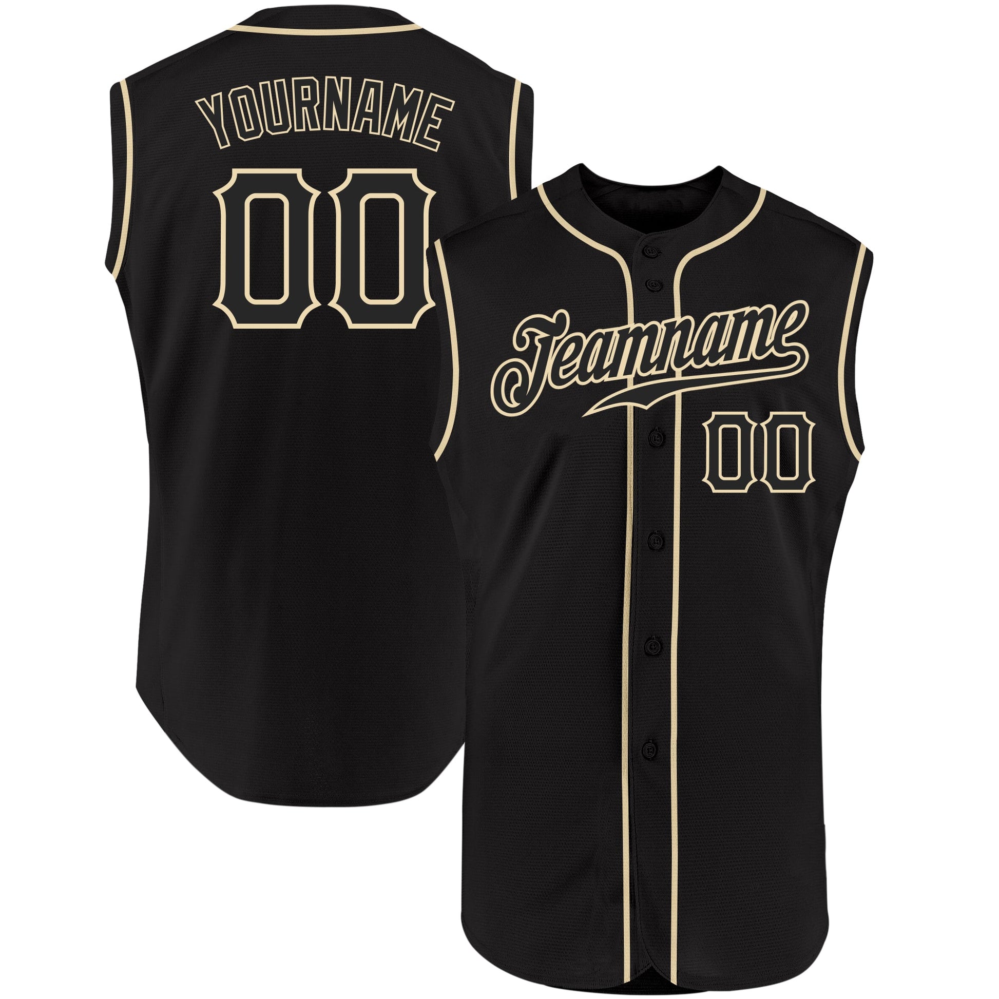 Custom Black Black-Cream Authentic Sleeveless Baseball Jersey - Main View