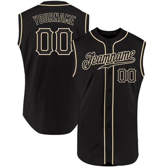 Custom Black Black-Cream Authentic Sleeveless Baseball Jersey - Main View