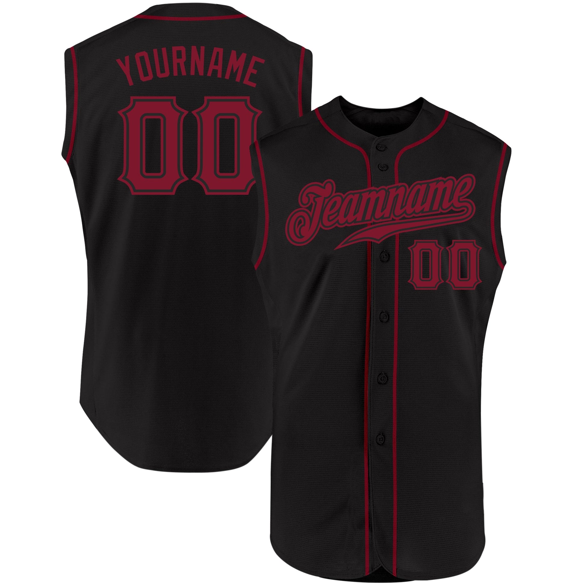 Custom Black Crimson Authentic Sleeveless Baseball Jersey - Main View