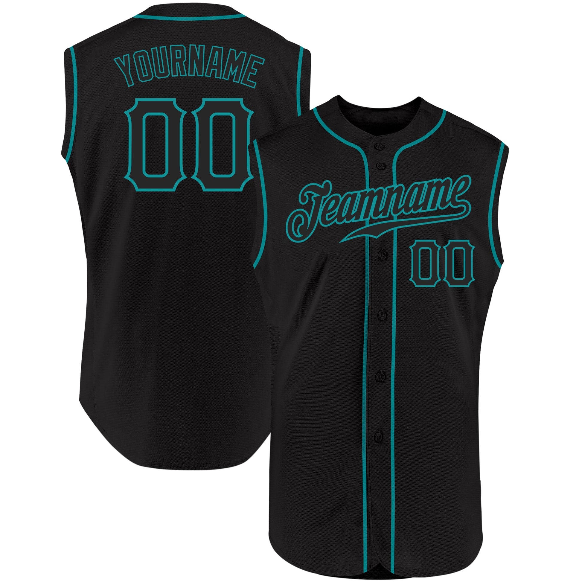 Custom Black Black-Teal Authentic Sleeveless Baseball Jersey - Main View