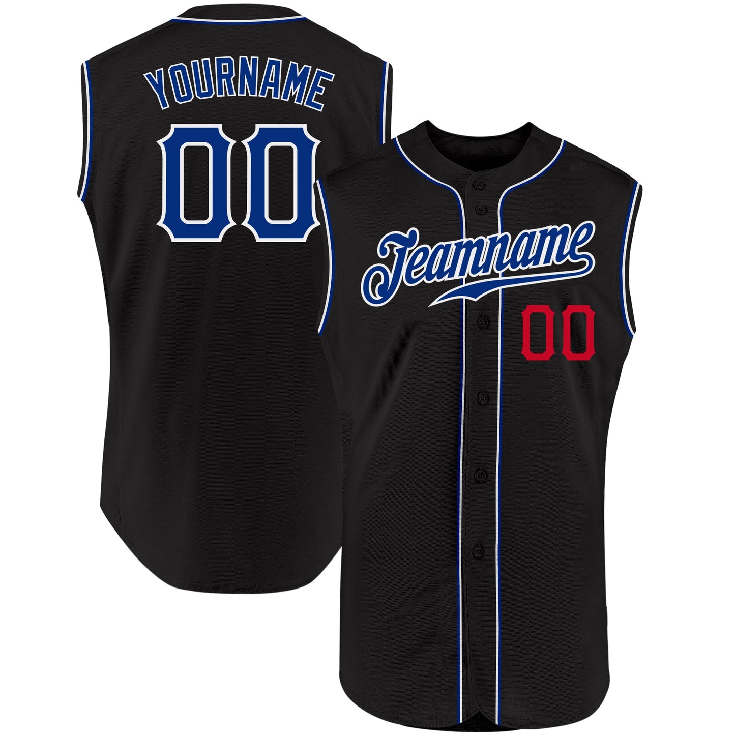 Custom Black Royal-Red Authentic Sleeveless Baseball Jersey - Main View