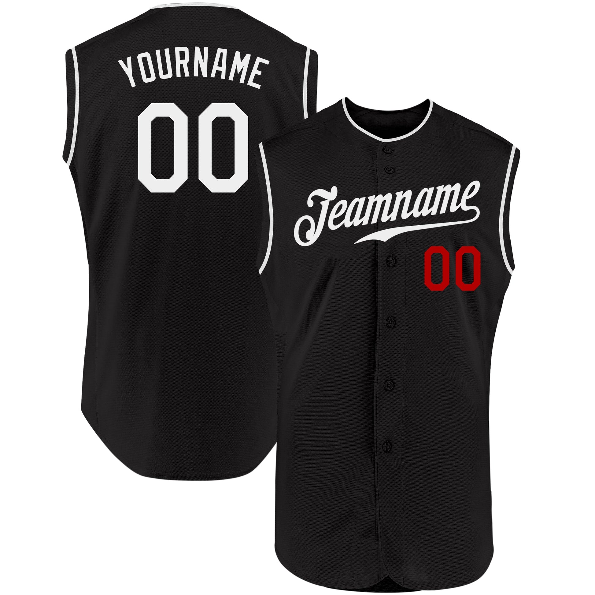 Custom Black White-Red Authentic Sleeveless Baseball Jersey - Main View