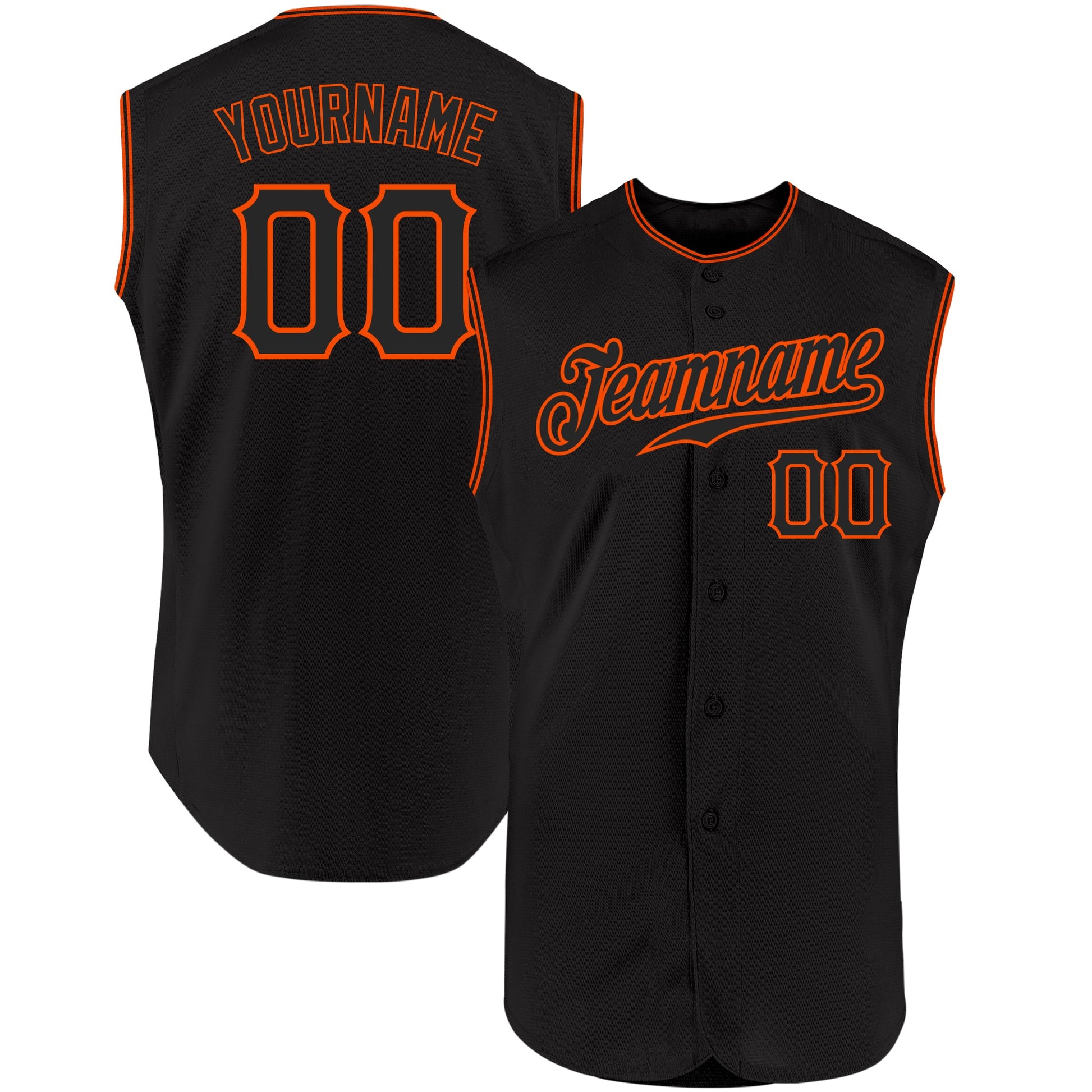 Custom Black Black-Orange Authentic Sleeveless Baseball Jersey - Main View