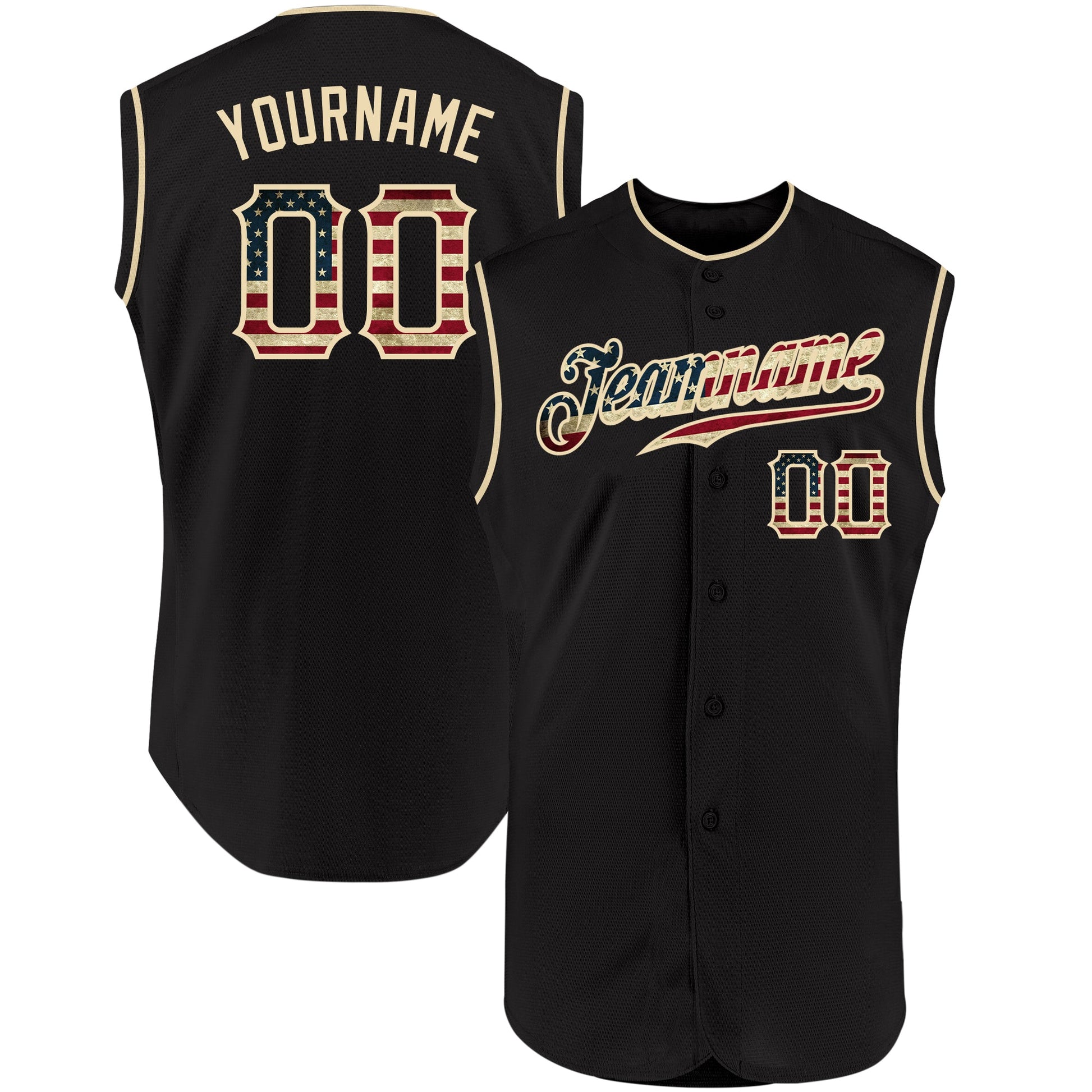 Custom Black Vintage USA Flag-Cream Authentic Sleeveless Baseball Jersey - Main View