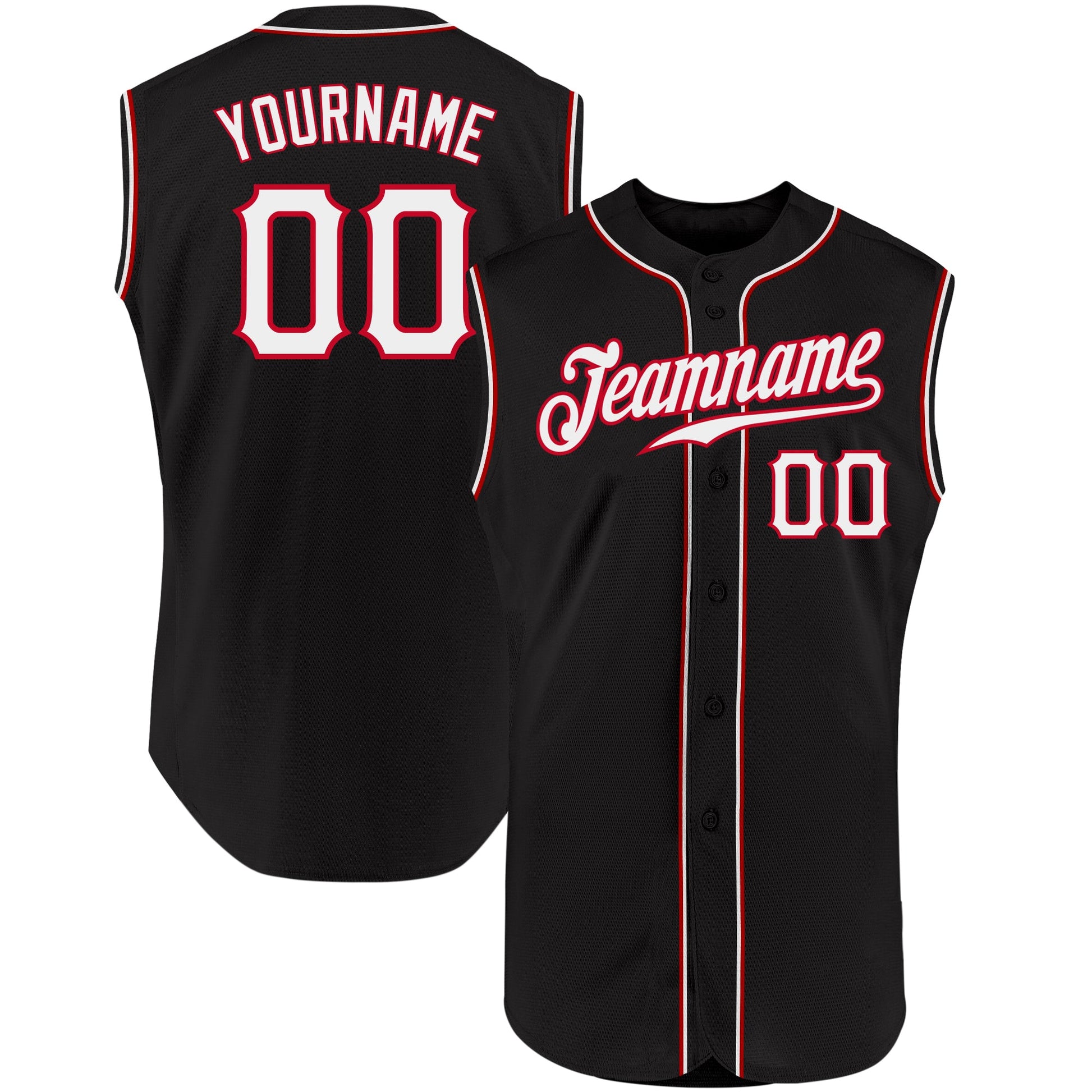 Custom Black White-Red Authentic Sleeveless Baseball Jersey - Main View