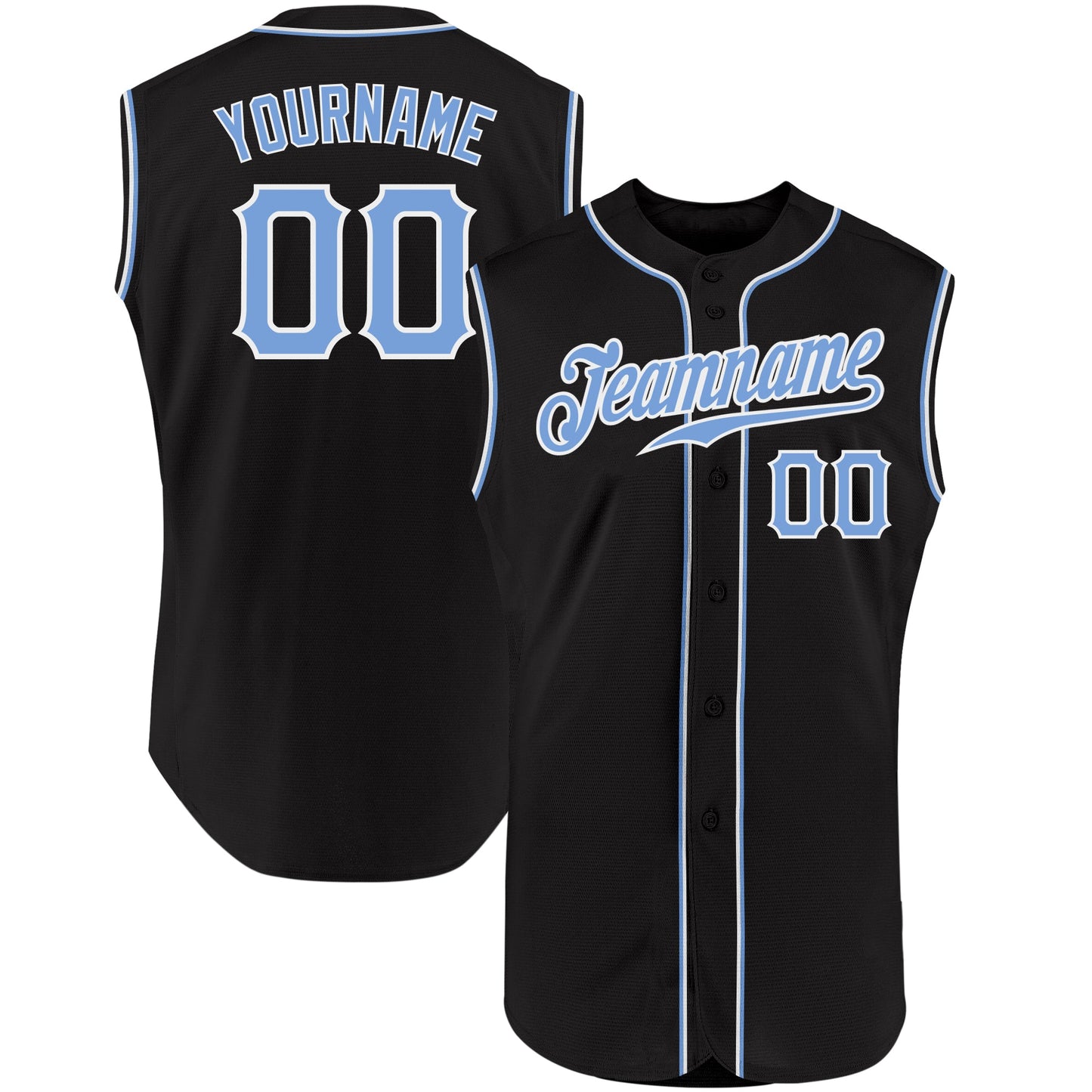 Custom Black Light Blue-White Authentic Sleeveless Baseball Jersey - Main View