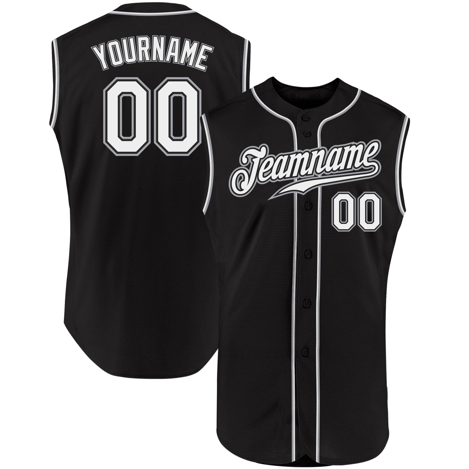 Custom Black White-Gray Authentic Sleeveless Baseball Jersey - Main View