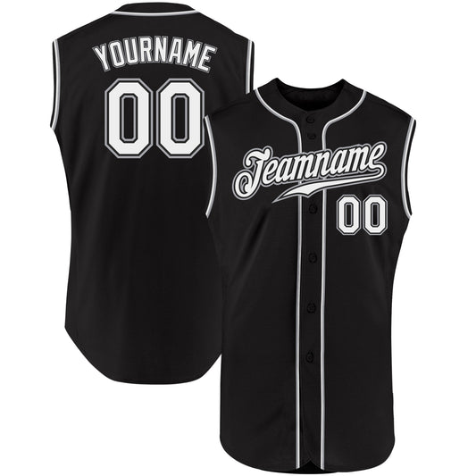 Custom Black White-Gray Authentic Sleeveless Baseball Jersey - Main View
