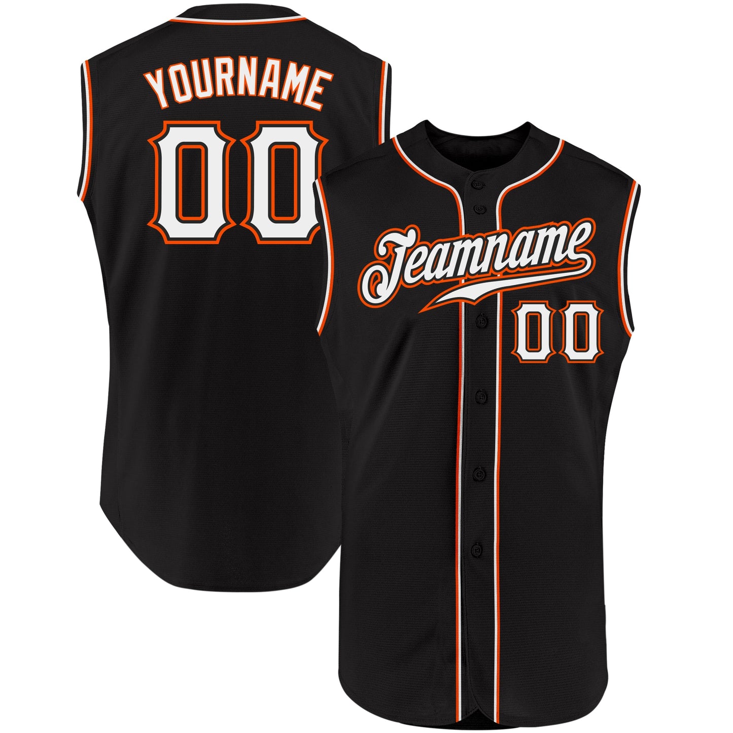 Custom Black White-Orange Authentic Sleeveless Baseball Jersey - Main View