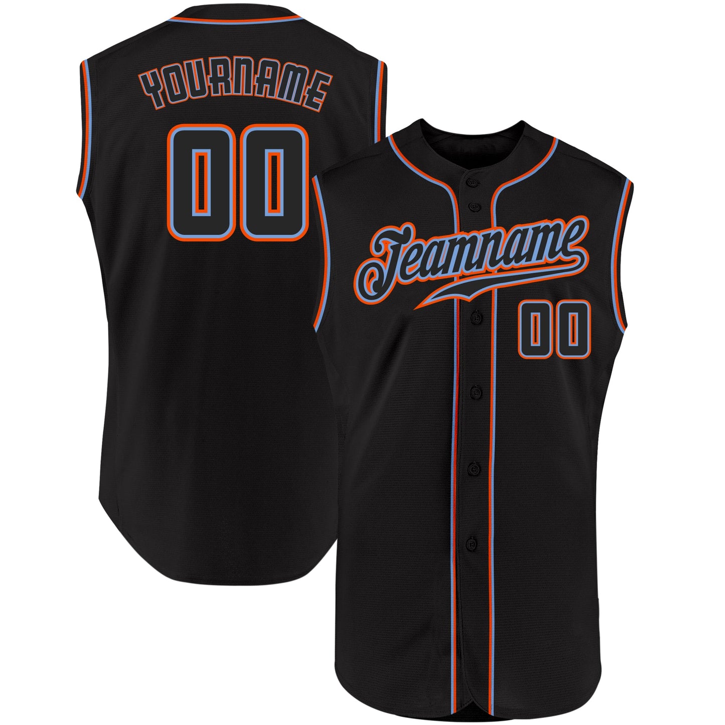 Custom Black Black-Orange Authentic Sleeveless Baseball Jersey - Main View