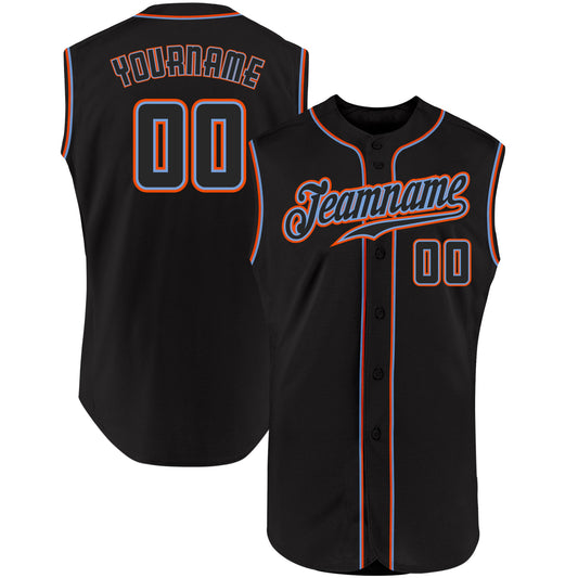 Custom Black Black-Orange Authentic Sleeveless Baseball Jersey - Main View