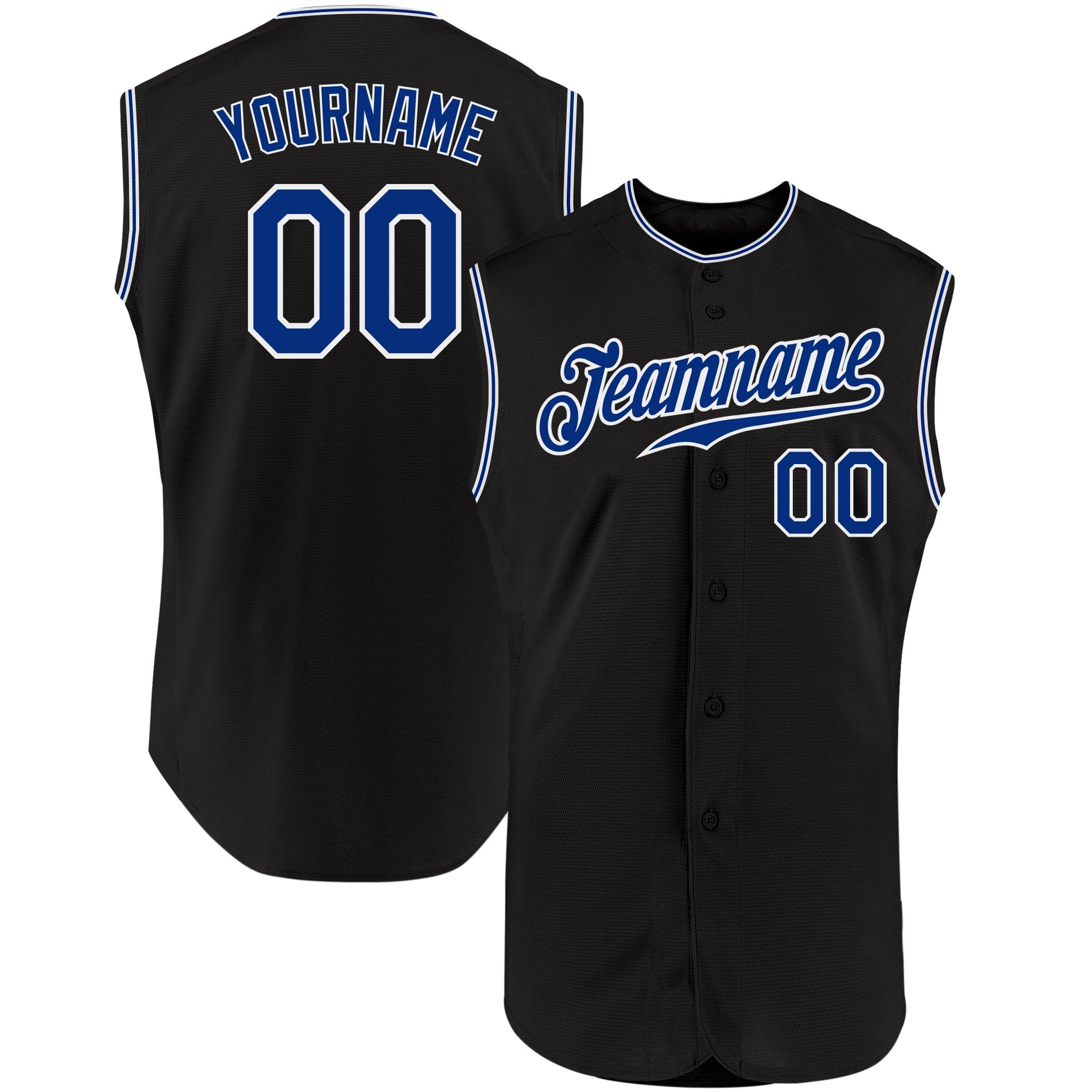 Custom Black Royal-White Authentic Sleeveless Baseball Jersey - Main View